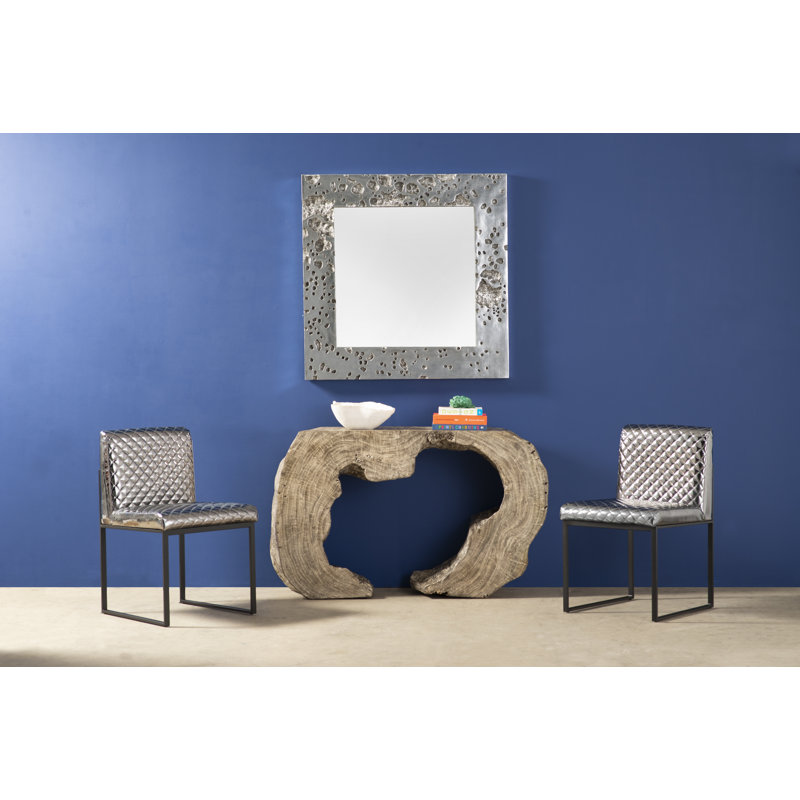 Transitional Square 39'' Silver Leaf Beveled Wood Accent Mirror