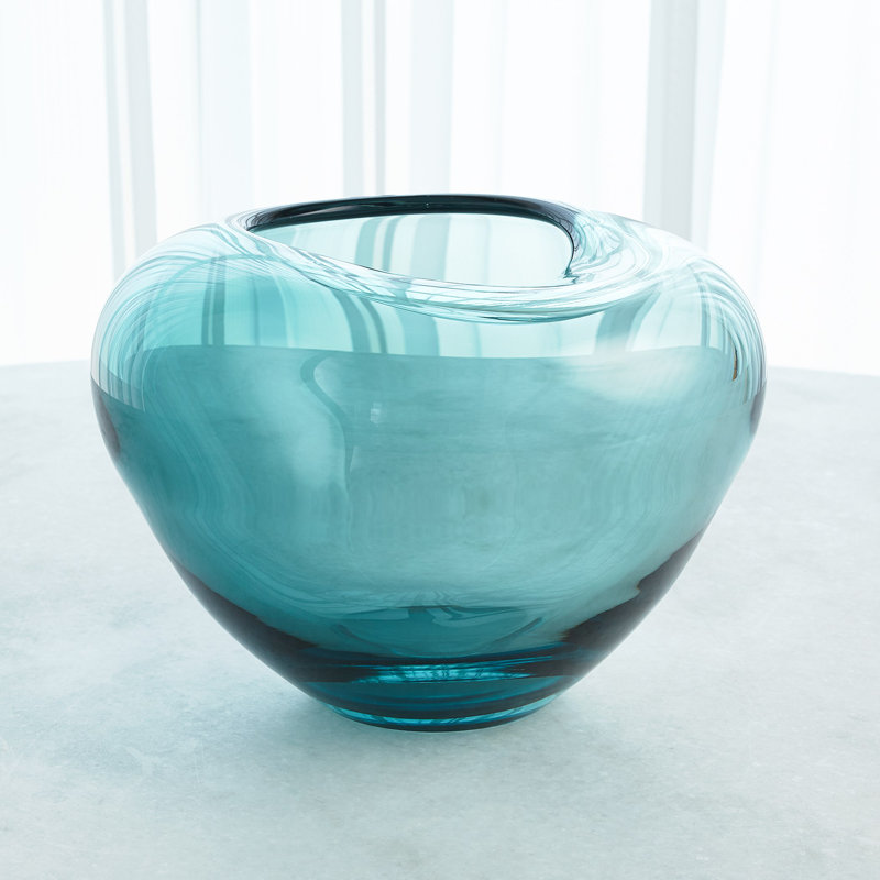 Azure Undulating Handcrafted Glass Vase - 12.25''