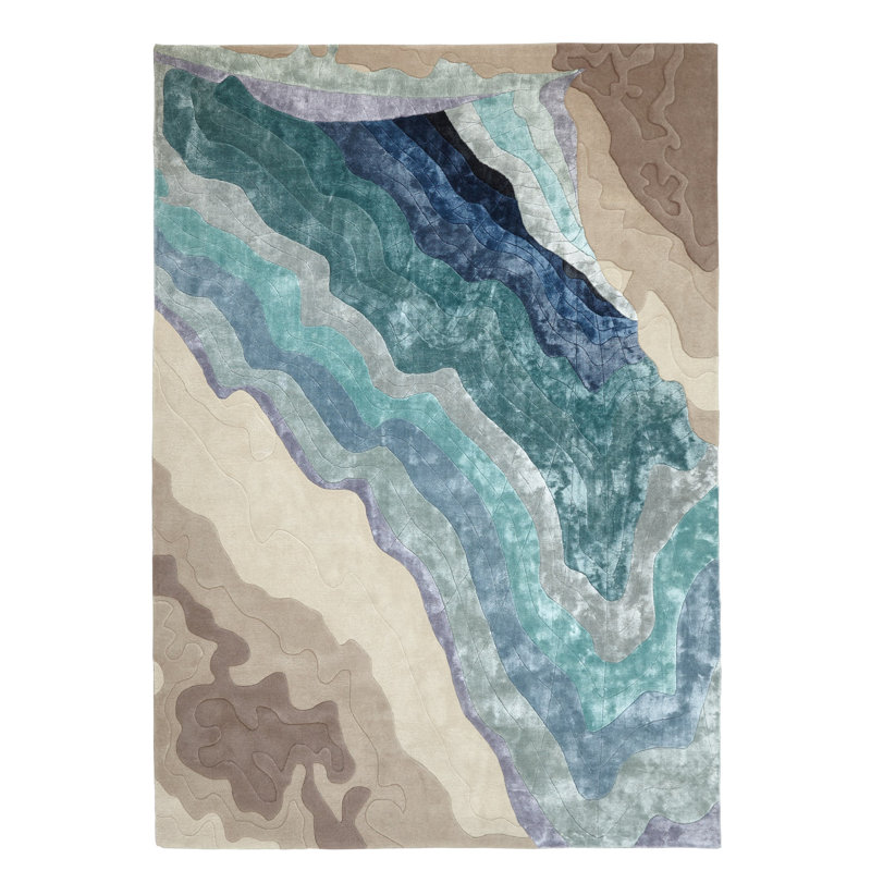 Fahrenheit Handmade Wool-Viscose Blend 9' x 12' Cool Tones Rug