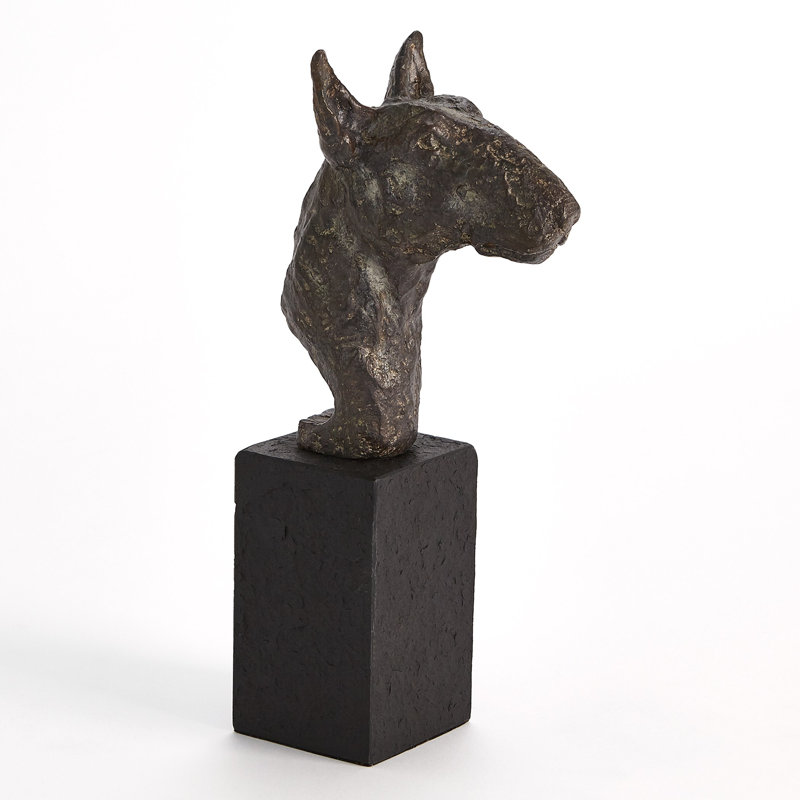 Cast Iron Bull Terrier Sculpture with Black Marble Base