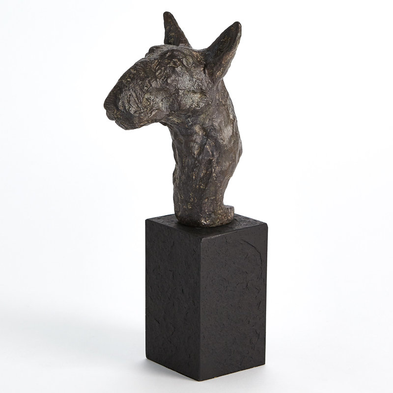 Cast Iron Bull Terrier Sculpture with Black Marble Base