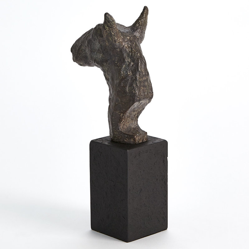 Cast Iron Bull Terrier Sculpture with Black Marble Base