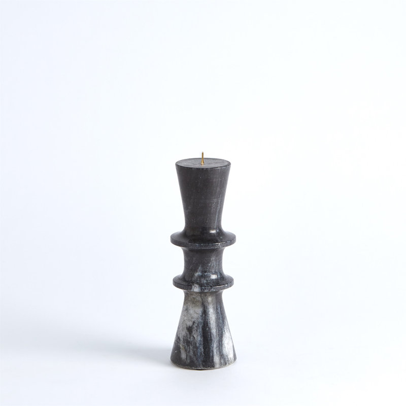 Double Flair Black Marble Iron Pillar Candle Stand
