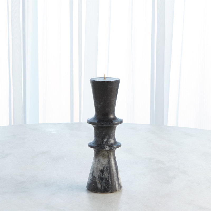 Double Flair Black Marble Iron Pillar Candle Stand