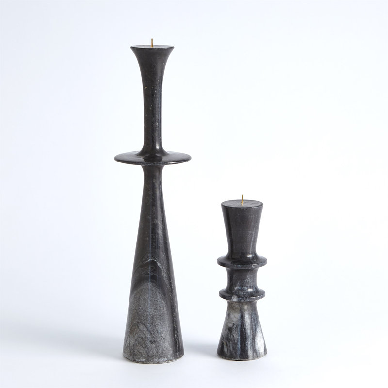 Double Flair Black Marble Iron Pillar Candle Stand