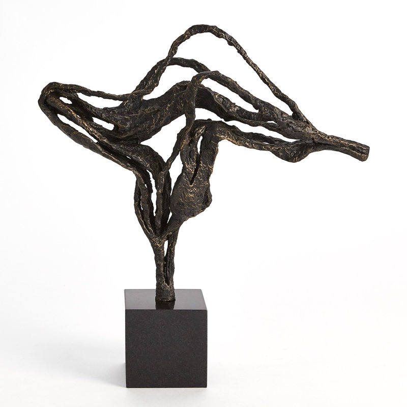 Bronze and Gold Abstract Metal Sculpture with Marble Base