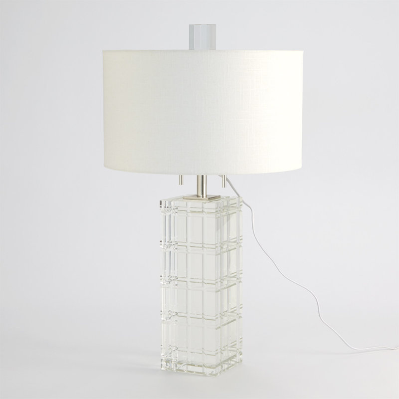 Crystal Plaid White Linen Table Lamp