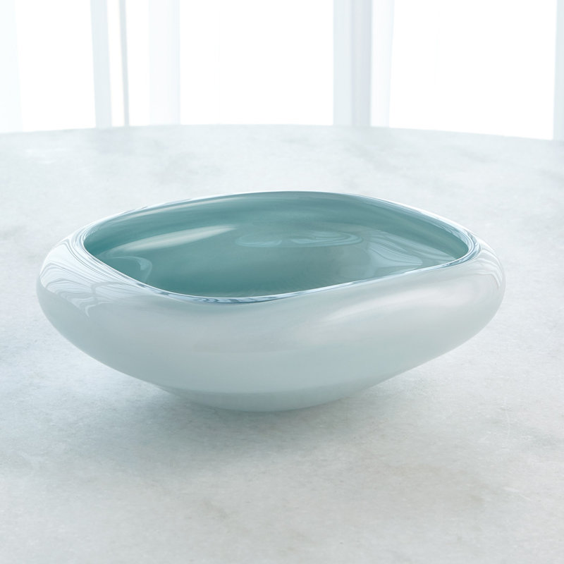Azure and White Square Glass Art Bowl 12.25"
