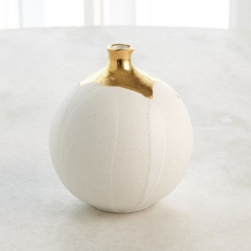 Small White and Gold Ceramic Decorative Sphere Vase