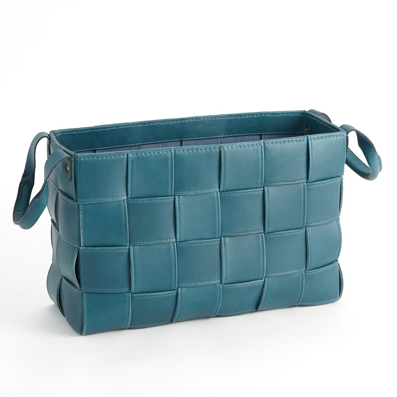 Azure Soft Woven Top Grain Leather Small Storage Basket