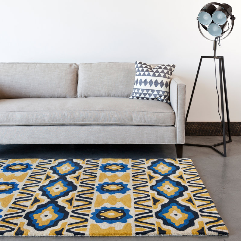 Hand-Tufted Blue Wool Rectangular Area Rug 5' x 7'