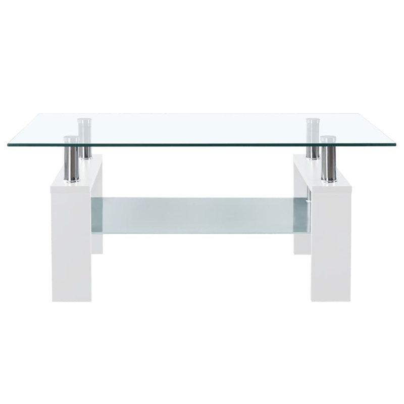Modern White and Clear Glass Rectangular Coffee Table