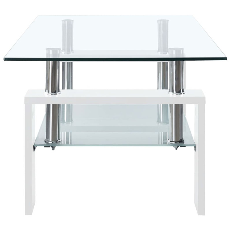 Modern White and Clear Glass Rectangular Coffee Table