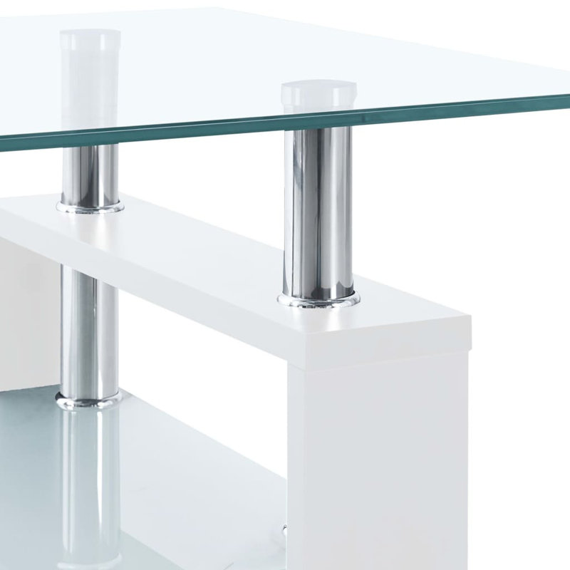 Modern White and Clear Glass Rectangular Coffee Table