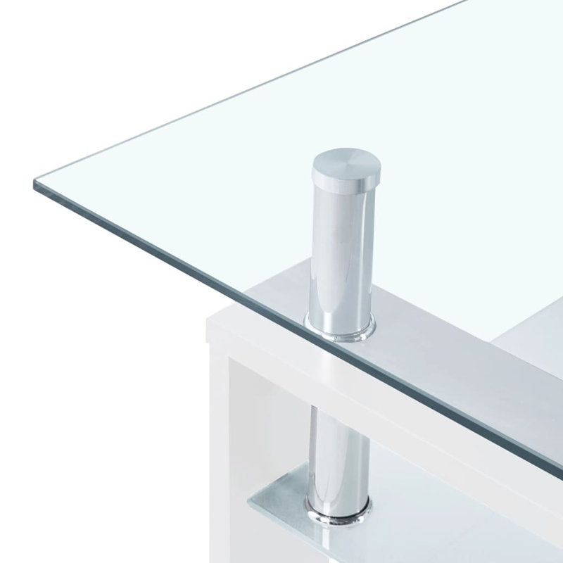 Modern White and Clear Glass Rectangular Coffee Table