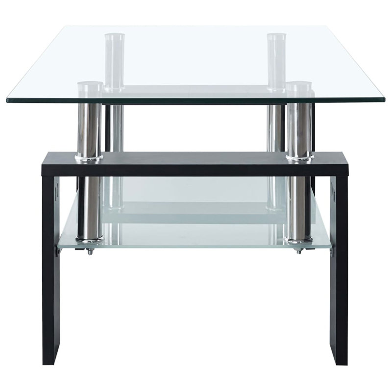 Black Rectangular Glass Coffee Table with Storage Shelf
