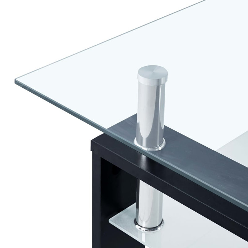 Black Rectangular Glass Coffee Table with Storage Shelf