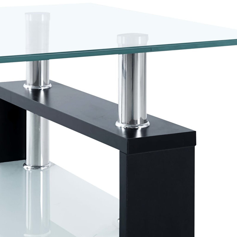 Black Rectangular Glass Coffee Table with Storage Shelf