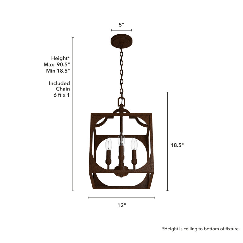 Highland Hill Textured Rust 4-Light Square Lantern Pendant