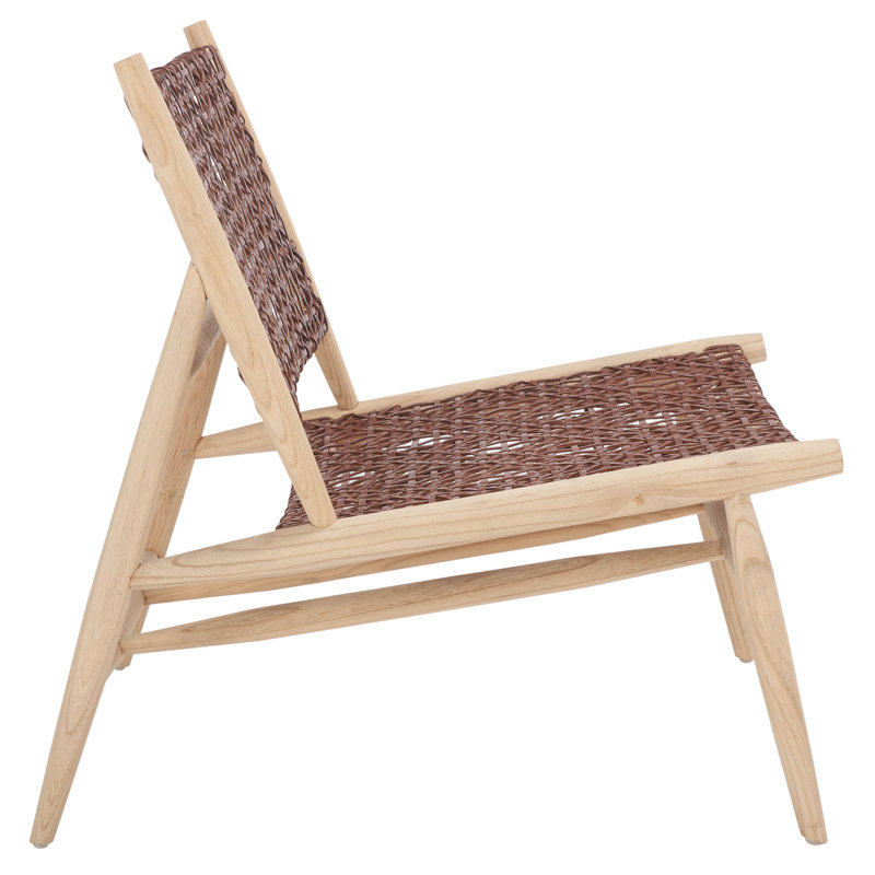 Cognac Leather & Natural Wood Handcrafted Slipper Accent Chair