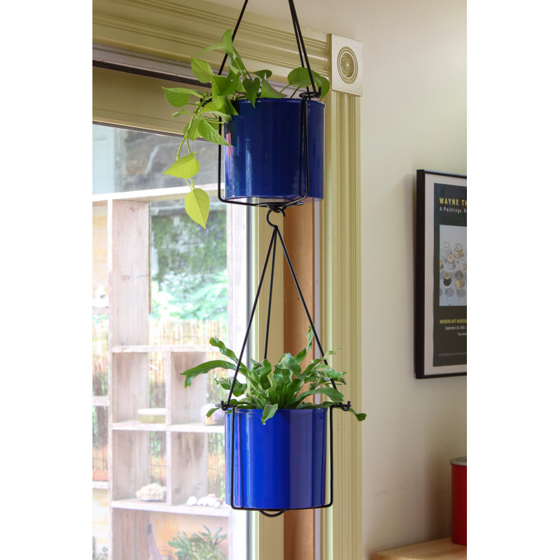 French Blue Modern Metal Hanging Planter for Indoor/Outdoor