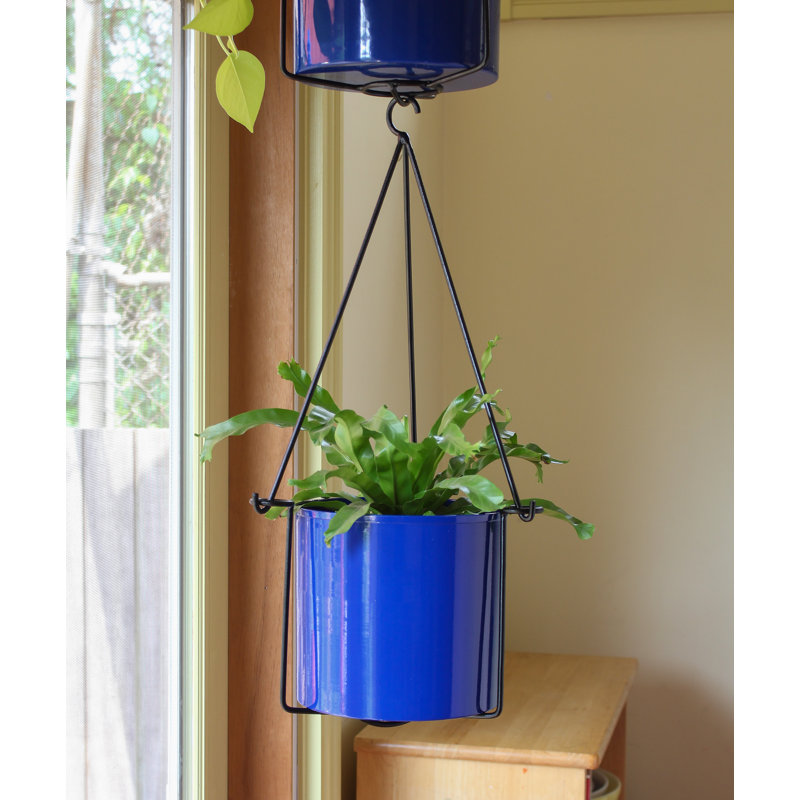 French Blue Modern Metal Hanging Planter for Indoor/Outdoor