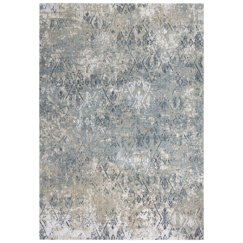 Ivory Bohemian Distressed Geometric 9' x 12' Synthetic Rug