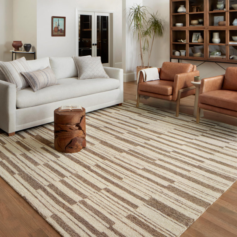 Ivory and Tobacco Hand-Tufted Wool Rectangular Rug
