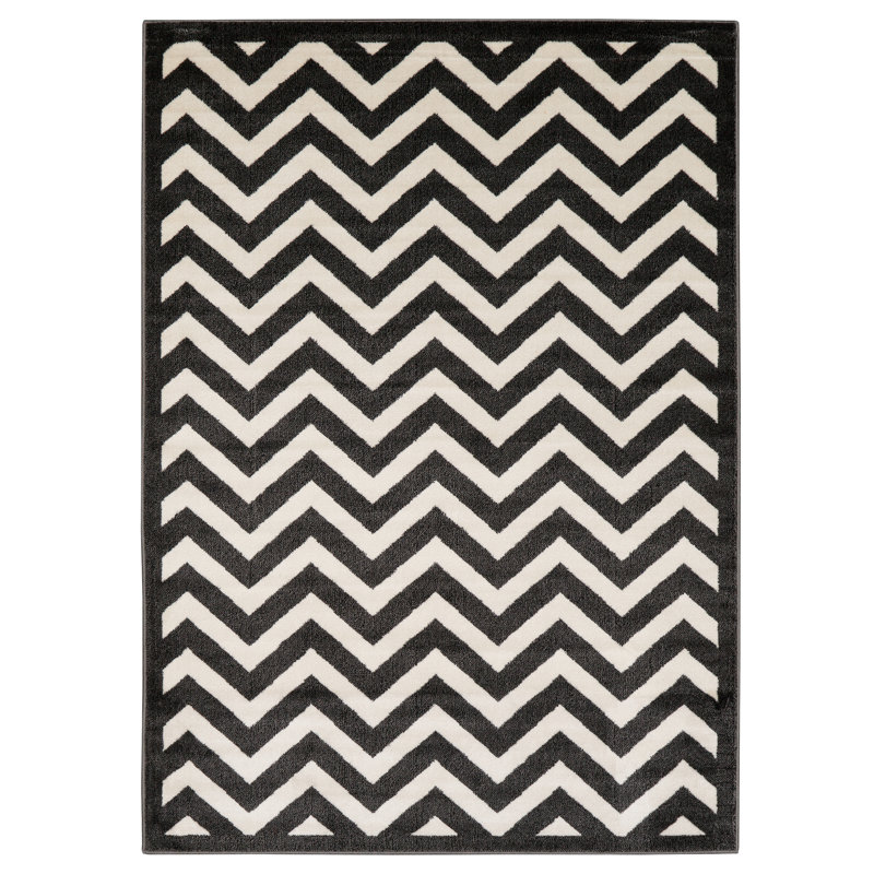 Chevron Charcoal and Ivory 8' x 10' Synthetic Rug