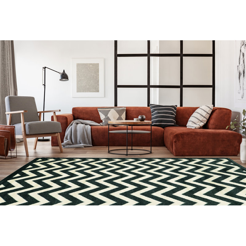 Chevron Charcoal and Ivory 8' x 10' Synthetic Rug