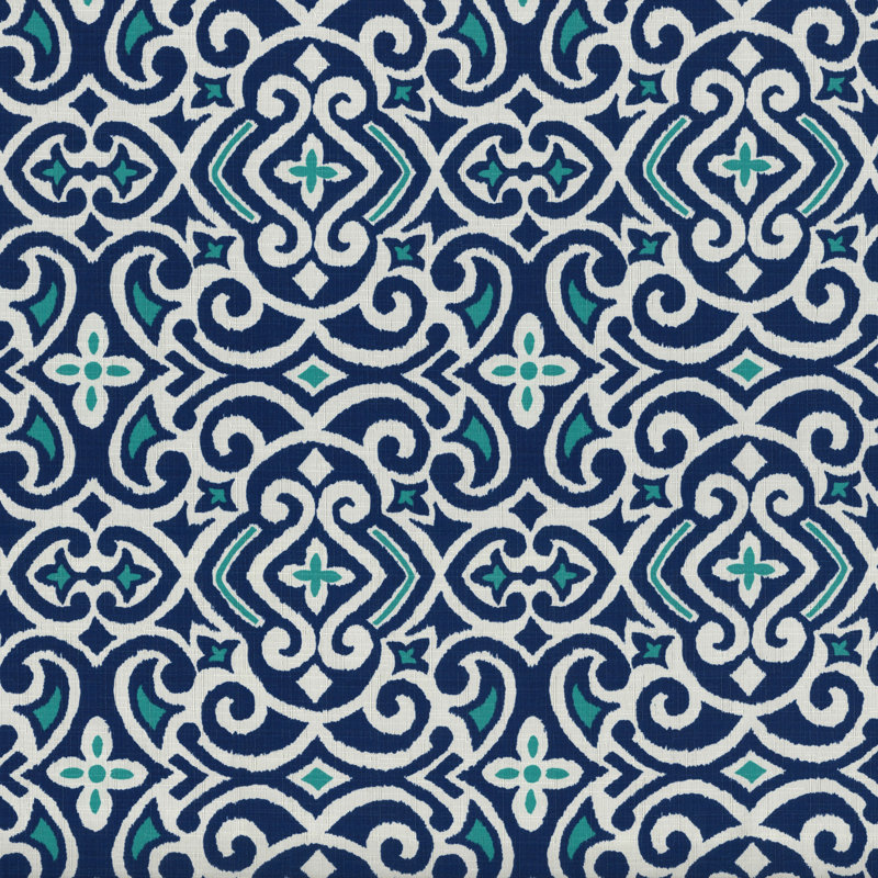 Navy and Turquoise Damask Outdoor Bench Cushion