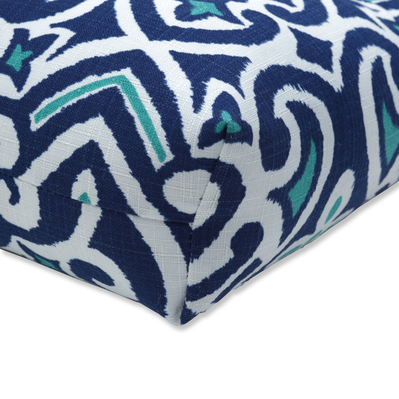 Navy and Turquoise Damask Outdoor Bench Cushion