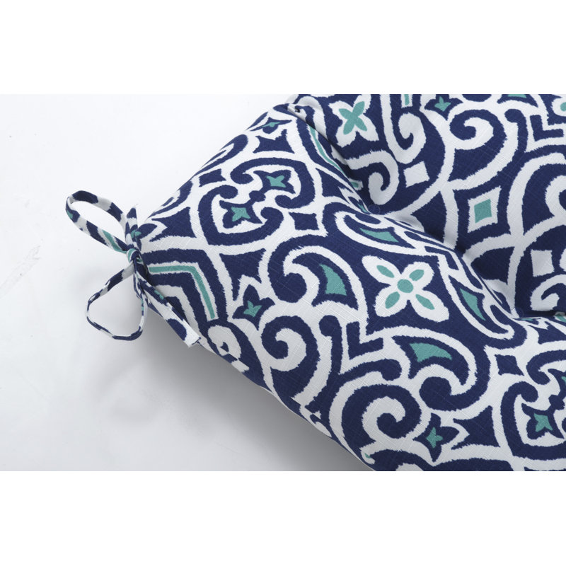 Navy and Turquoise Damask Outdoor Bench Cushion