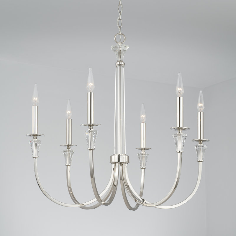 Laurent 52" Polished Nickel 6-Light Crystal Chandelier