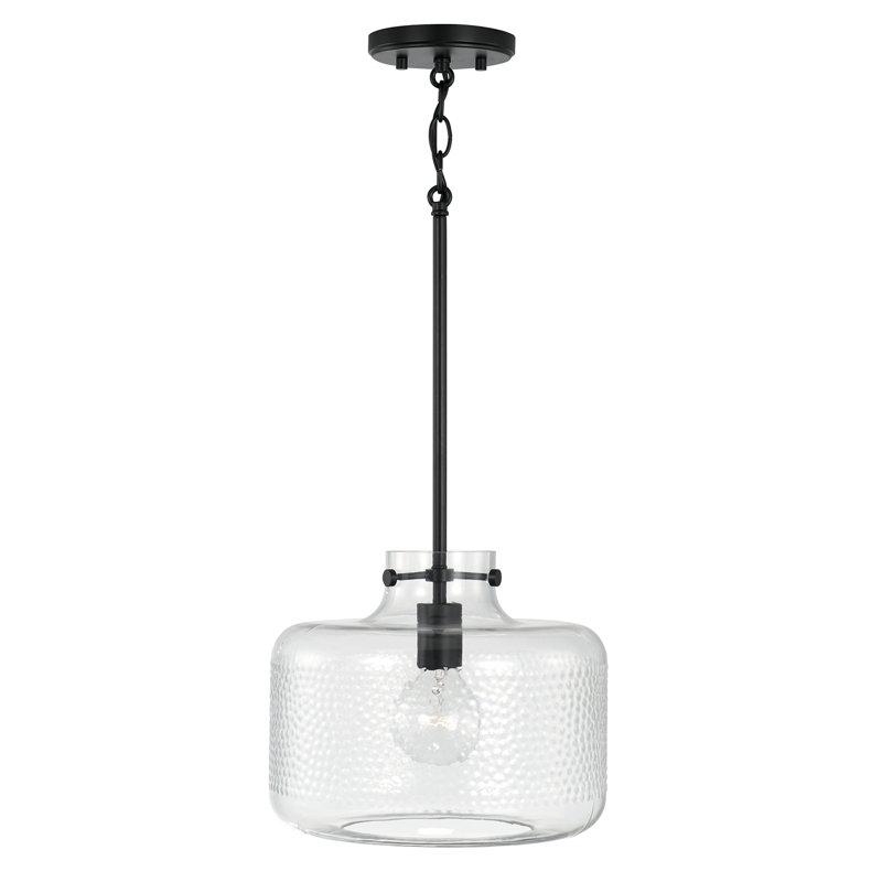 Brighton Matte Black 1-Light Pendant with Clear Pebbled Glass