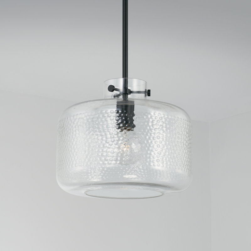 Brighton Matte Black 1-Light Pendant with Clear Pebbled Glass