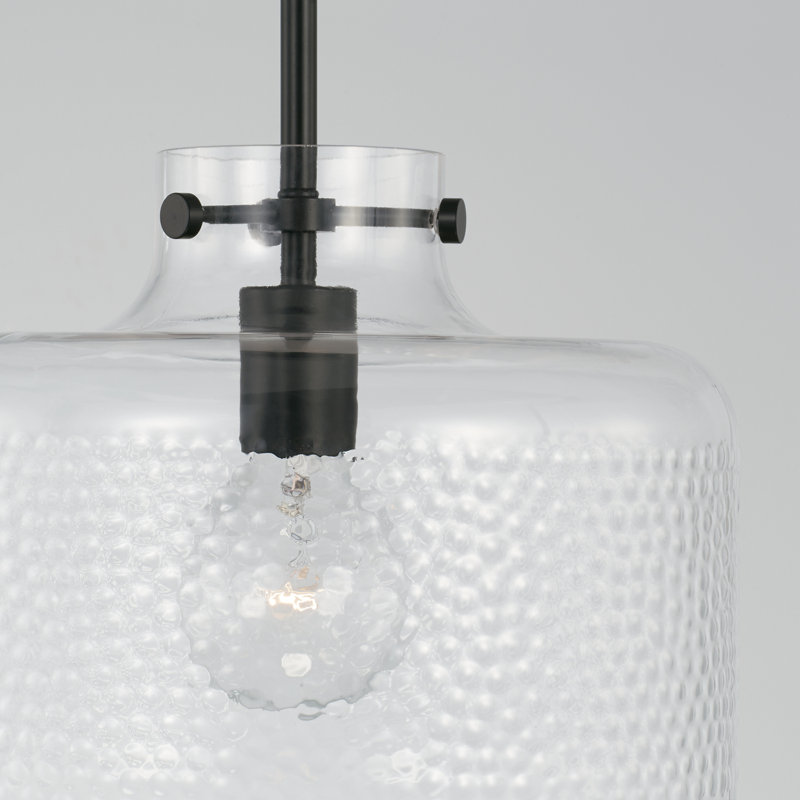 Brighton Matte Black 1-Light Pendant with Clear Pebbled Glass