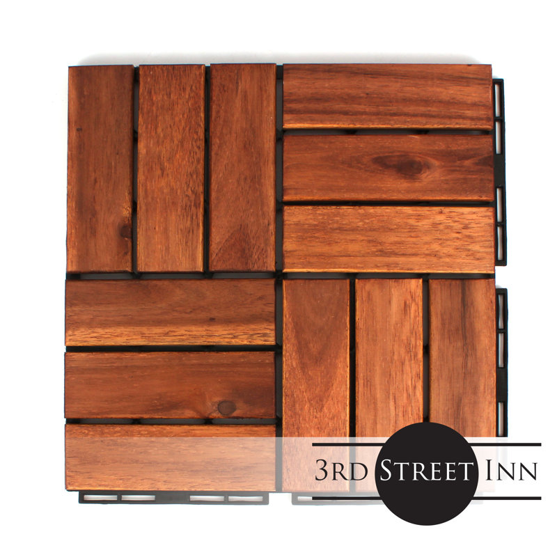 12" x 12" Brown Acacia Wood Interlocking Deck Tiles