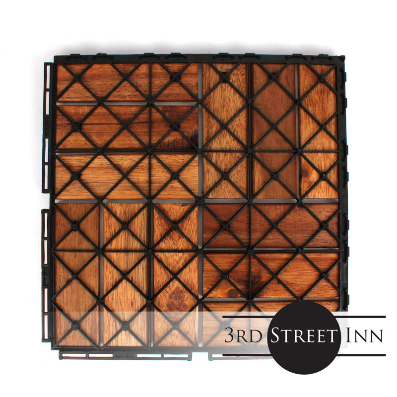 12" x 12" Brown Acacia Wood Interlocking Deck Tiles