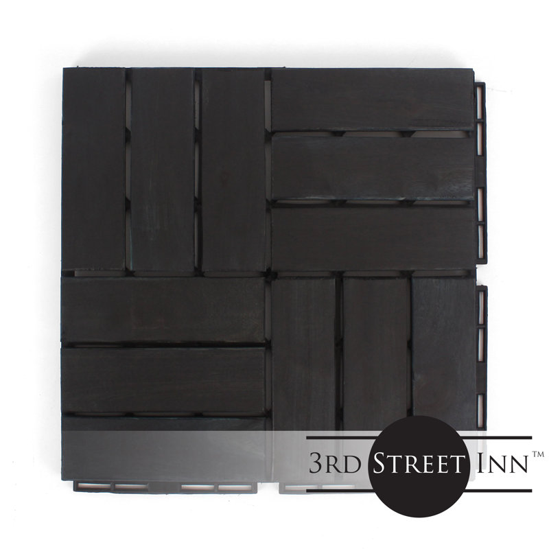 12" x 12" Black Acacia Wood Interlocking Deck Tiles