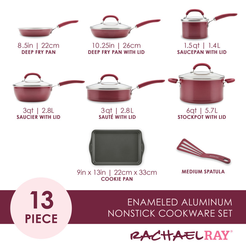 Burgundy Shimmer Aluminum Nonstick 13-Piece Cookware Set
