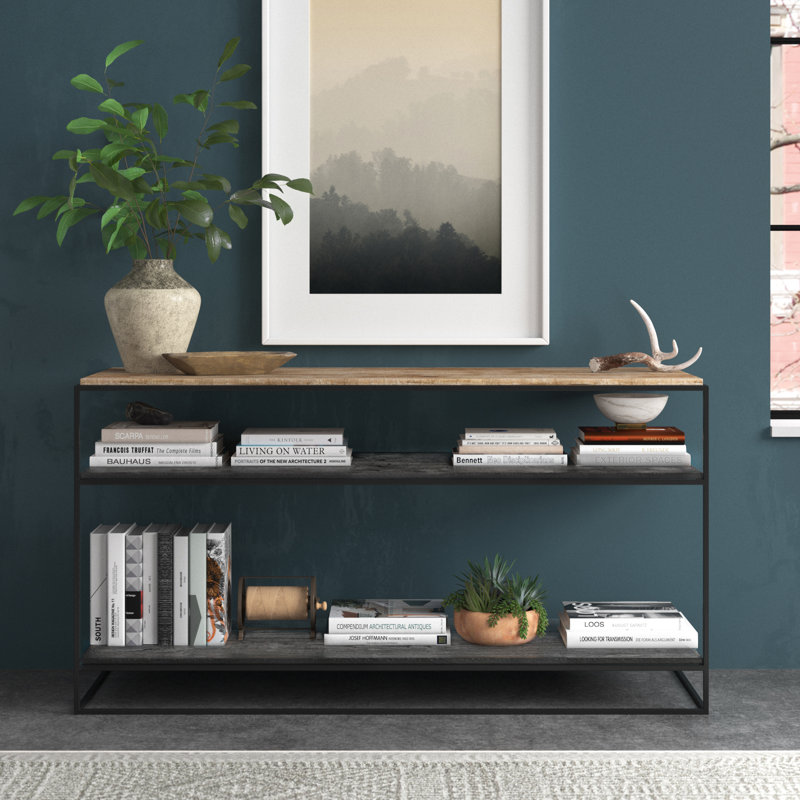 Nordic Black 55'' Rustic Boat Wood & Iron Console Table with Storage