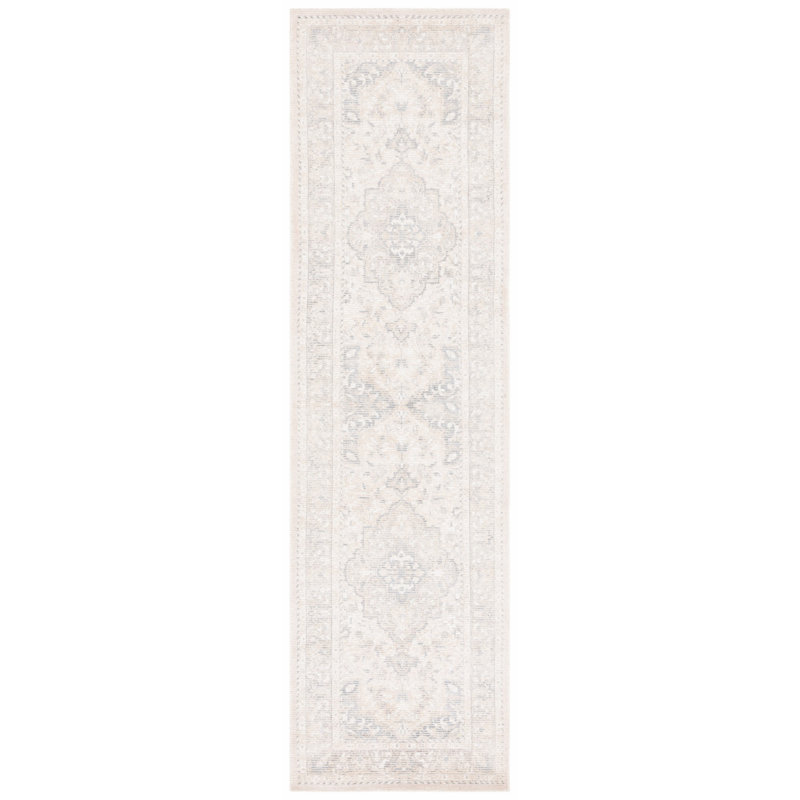 Ivory and Gray Handmade Wool and Silk Runner Rug