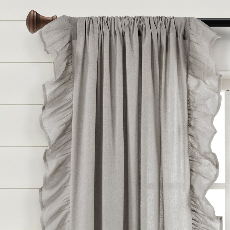 Light Gray Linen Ruffle Rod Pocket Window Panel