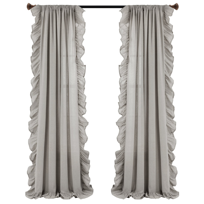 Light Gray Linen Ruffle Rod Pocket Window Panel