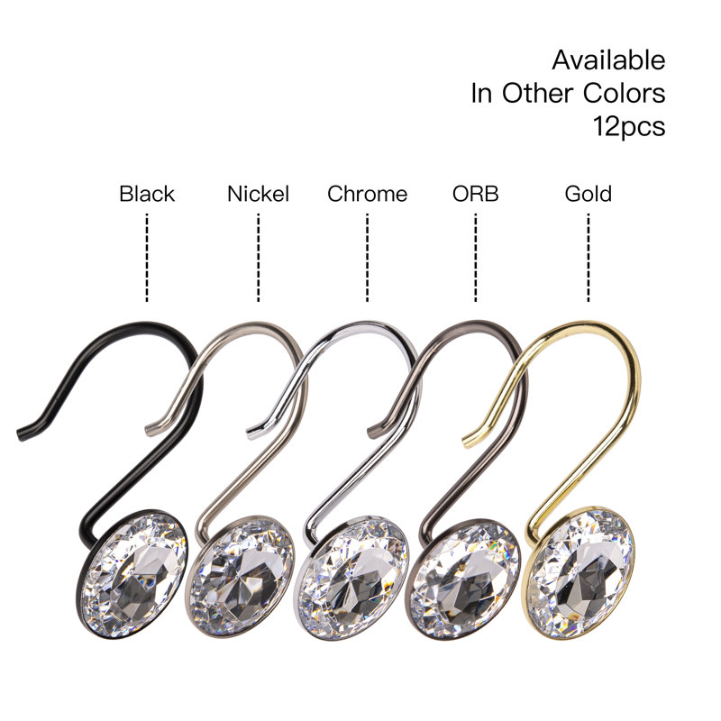Oil Rubbed Bronze Crystal Shower Curtain Hooks Set of 12