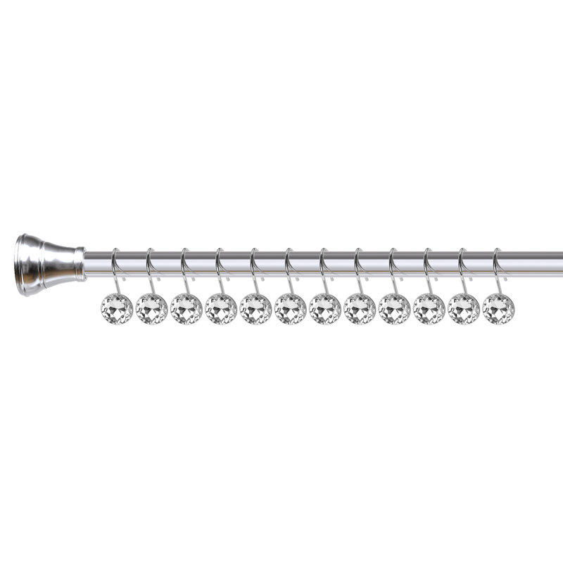 Polished Chrome Crystal Design Shower Curtain Hooks Set