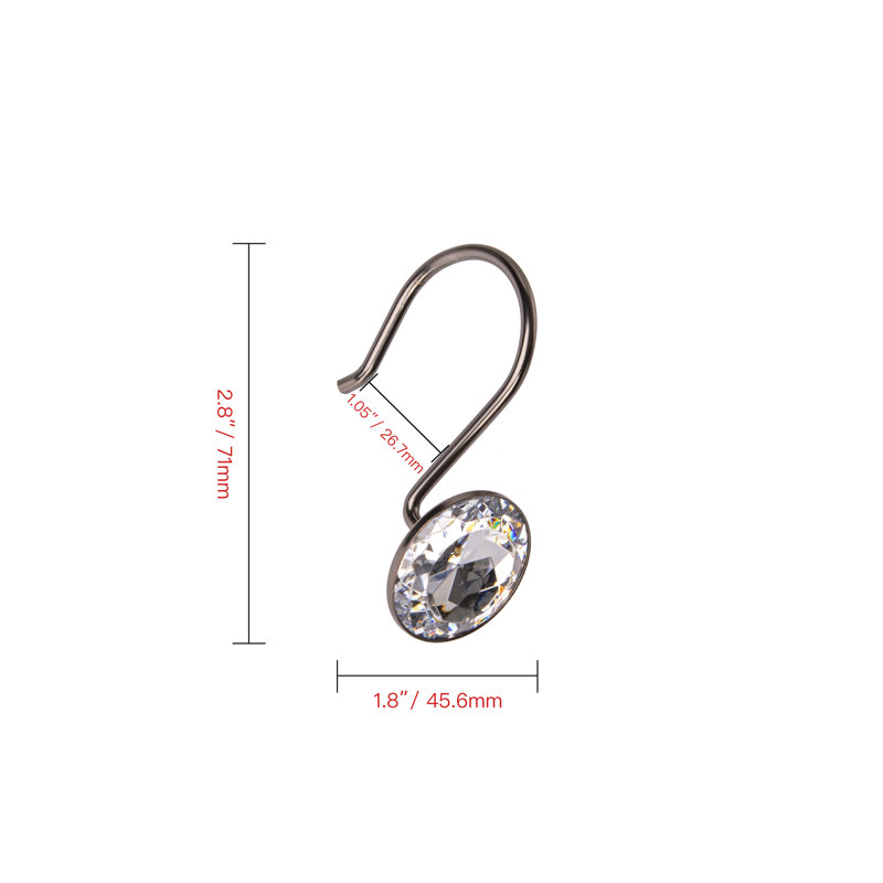 Oil Rubbed Bronze Crystal Shower Curtain Hooks Set of 12