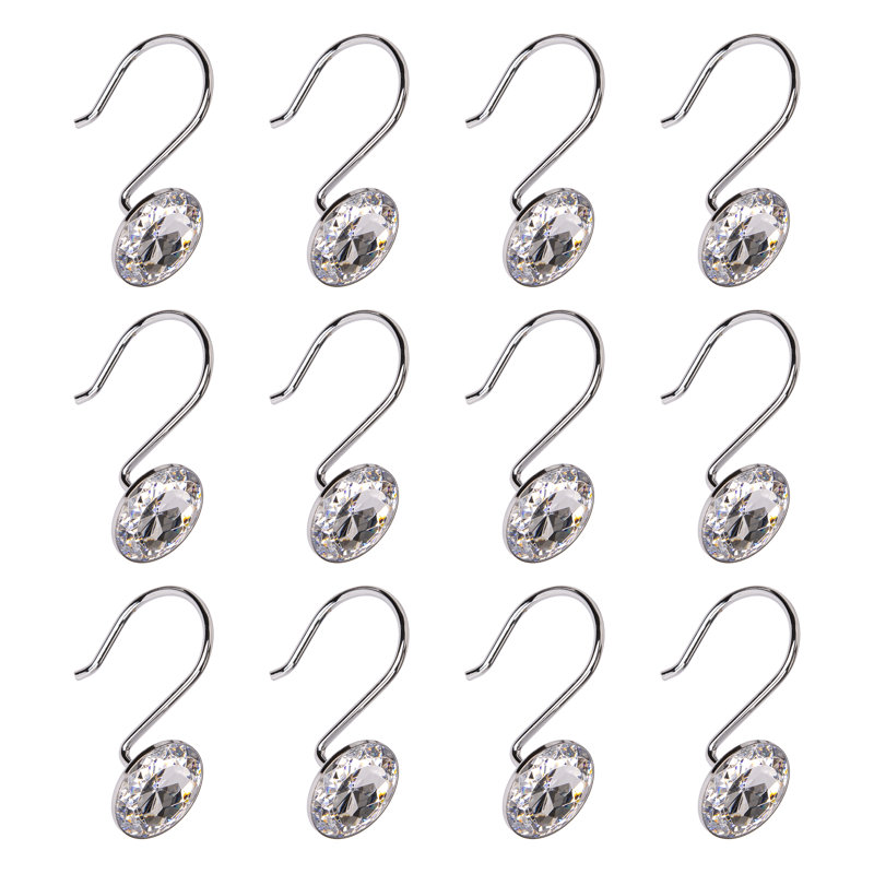 Polished Chrome Crystal Design Shower Curtain Hooks Set