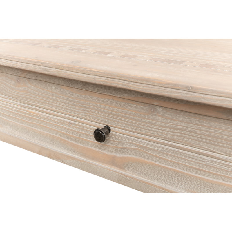 Ibiza Pine Wood Coffee Table with Checkerboard Parquet Inlay